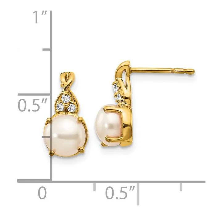 14k Yellow Gold FWC Pearl and Real Diamond Earrings Goldia Earrings