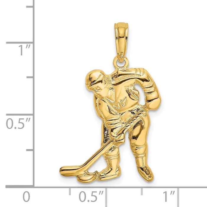 Charm Necklaces 14k Yellow Gold Hockey Player with Stick and Puck Charm Goldia