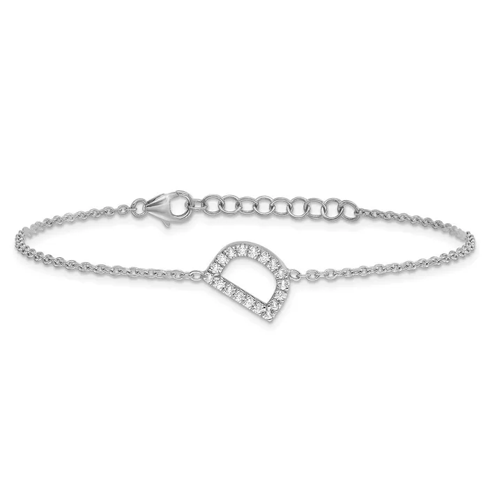goldiaca Bracelets 14KW Natural Diamond Sideways Letter D w 1in ext Bracelet