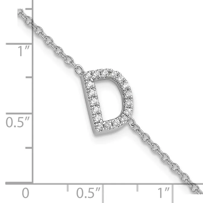 goldiaca Bracelets 14KW Natural Diamond Sideways Letter D w 1in ext Bracelet