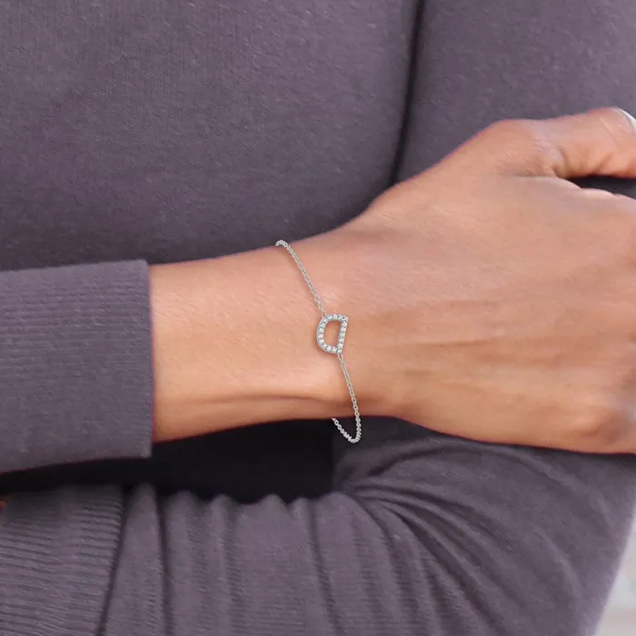 goldiaca Bracelets 14KW Natural Diamond Sideways Letter D w 1in ext Bracelet