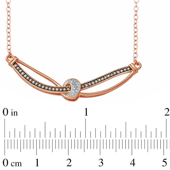 Goldia Necklaces 025 CT TW Champagne and White Natural Diamond Crossover Necklace in 10K Rose Gold