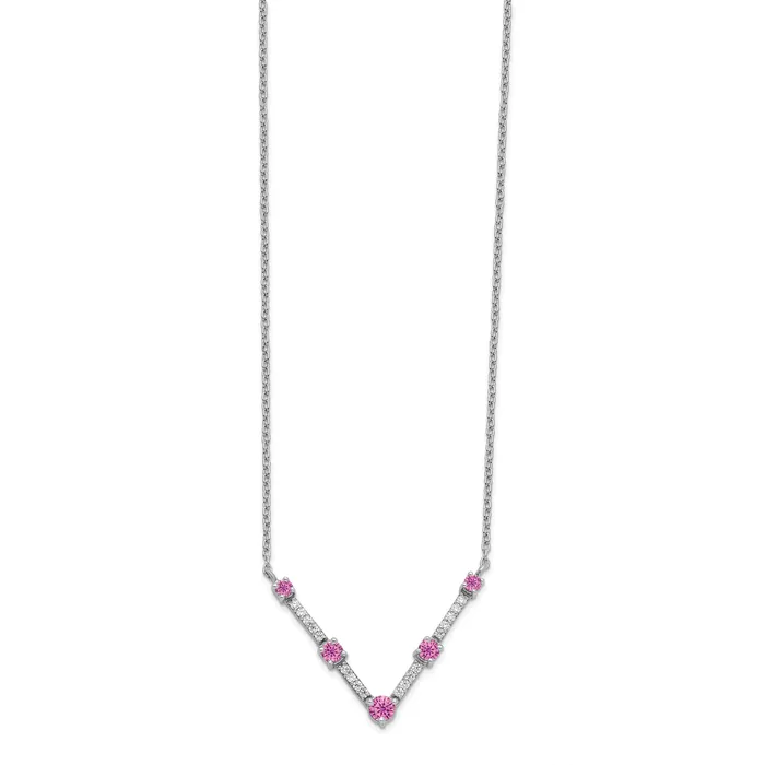Goldia Necklaces 14k White Gold 110 Ct Lab Grown Diamond VSSI G and Lab Created Pink Sapphire 18 inch Necklace
