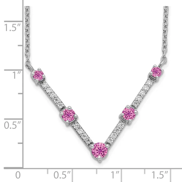 Goldia Necklaces 14k White Gold 110 Ct Lab Grown Diamond VSSI G and Lab Created Pink Sapphire 18 inch Necklace