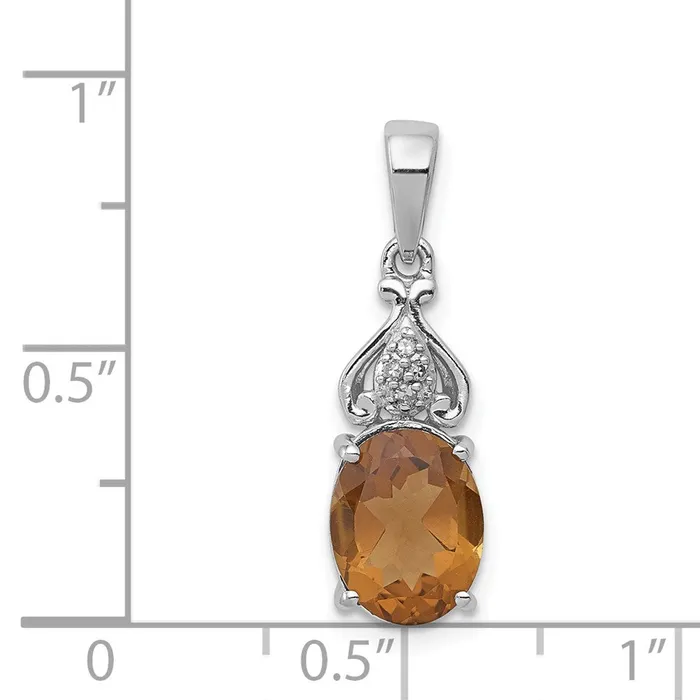 Goldia Necklaces Sterling Silver Rhodiumplated Diamond and Whiskey Quartz Pendant