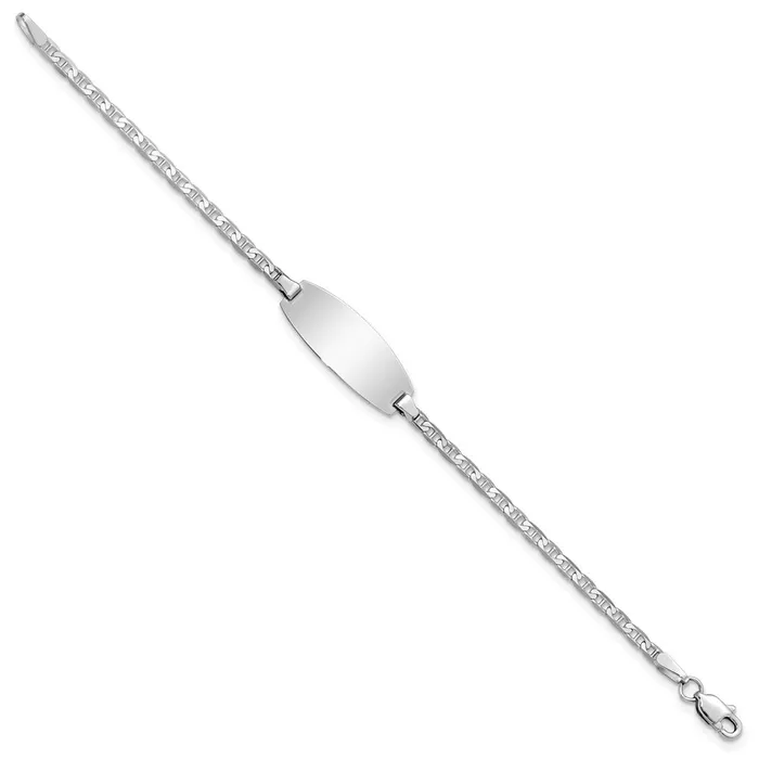 Solid 14K White Gold Oval Anchor ID Bracelet MDS Bracelets