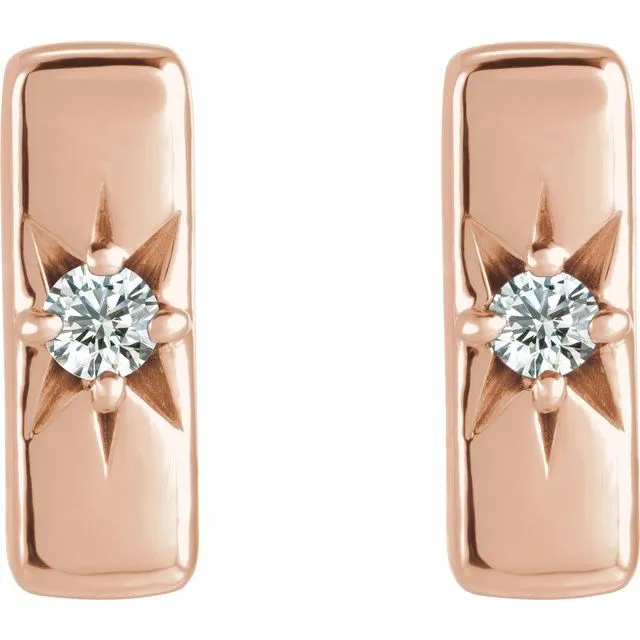 14K Rose Gold Natural White Gold Sapphire Starburst Bar Earrings TreasureFineJewelers Earrings