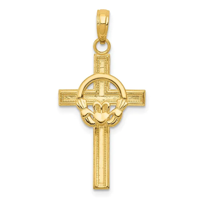 Necklaces 14k Polished Claddagh Cross Pendant TreasureFineJewelers