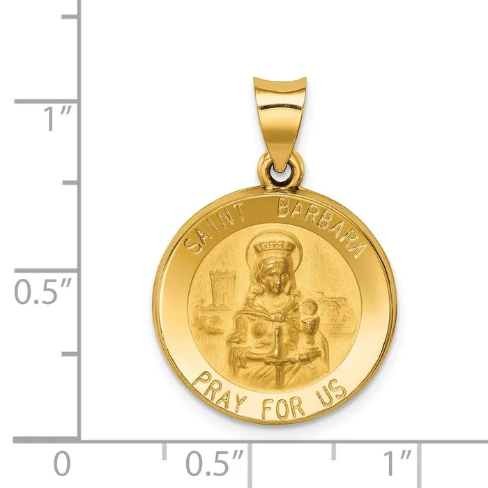 Necklaces 14k Yellow Gold Polished and Satin St Barbara Medal Hollow Pendant TreasureFineJewelers