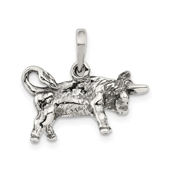 Necklaces Sterling Silver Antiqued Taurus Pendant TreasureFineJewelers