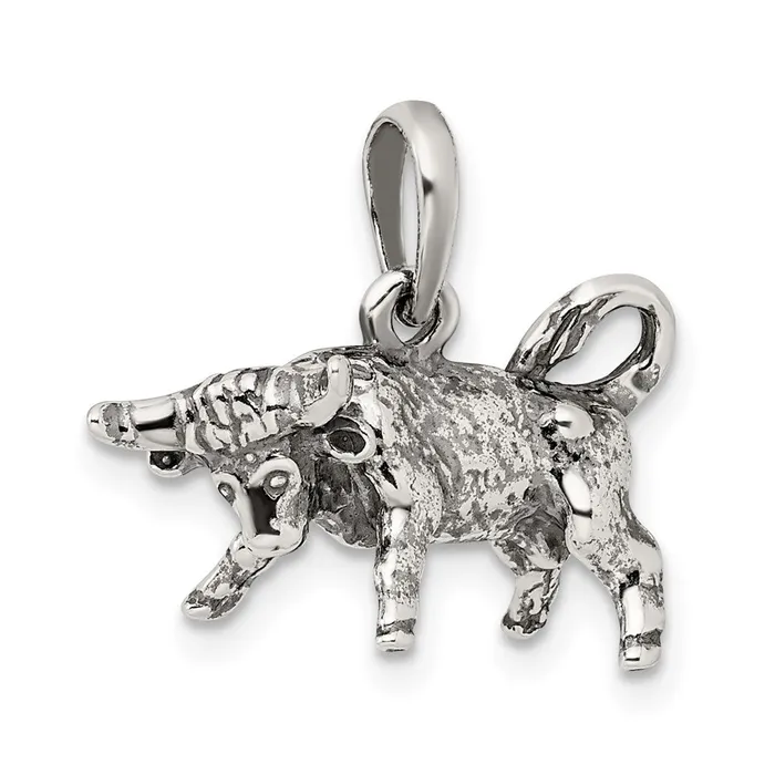 Necklaces Sterling Silver Antiqued Taurus Pendant TreasureFineJewelers