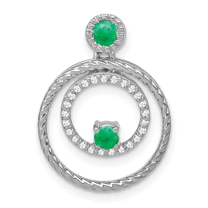 Necklaces TreasureFineJewelers 14k White Gold Emerald and Diamond Circles Pendant Necklaces TreasureFineJewelers 14k White Gold Emerald and Diamond Circles Pendant