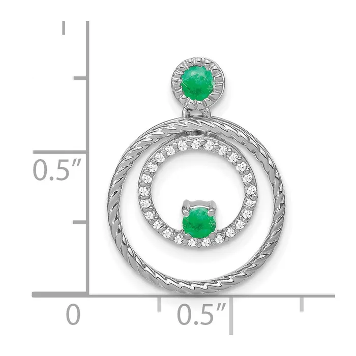 Necklaces TreasureFineJewelers 14k White Gold Emerald and Diamond Circles Pendant