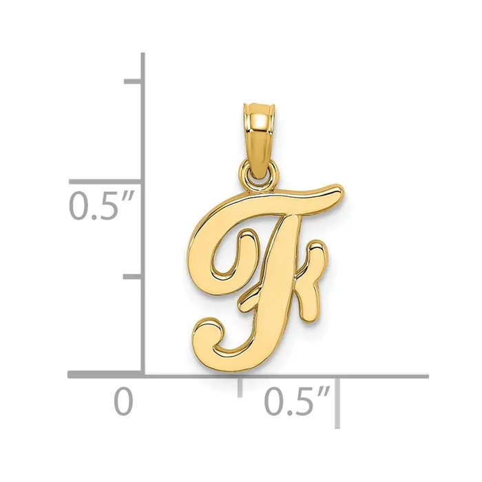Necklaces TreasureFineJewelers 14k Yellow Gold Script Letter F Initial Pendant