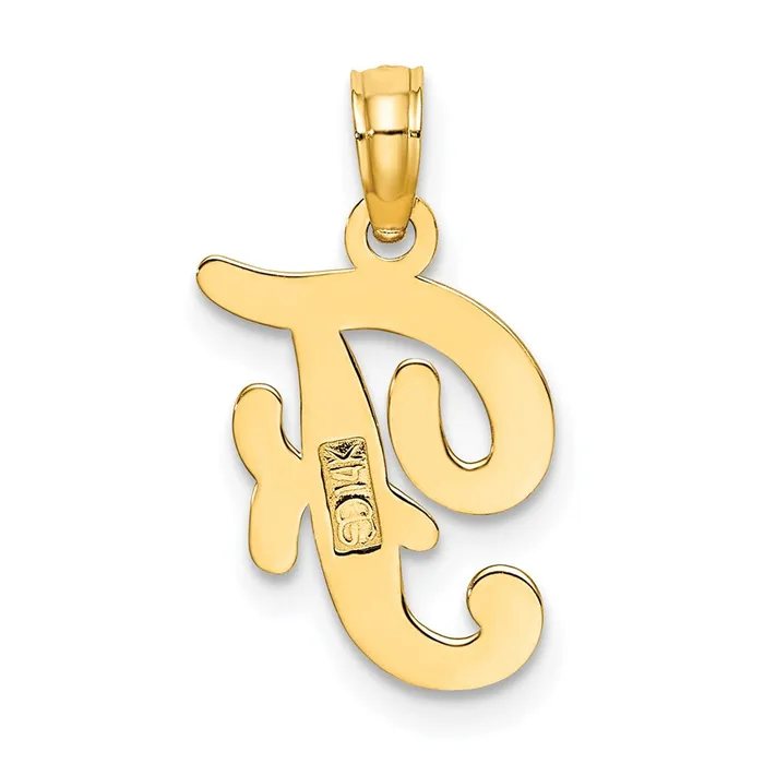 Necklaces TreasureFineJewelers 14k Yellow Gold Script Letter F Initial Pendant