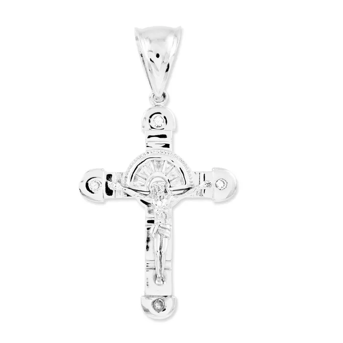 Necklaces TreasureFineJewelers Sterling Silver CZ Crucifix Pendant