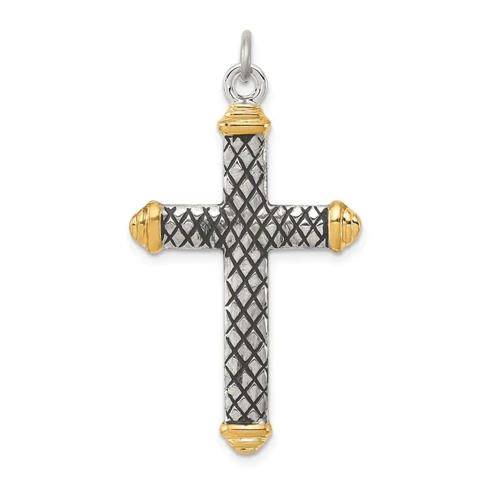 Necklaces TreasureFineJewelers Sterling Silver Goldtone Blk Rhod Criss Cross Design Cross Pendant Necklaces TreasureFineJewelers Sterling Silver Goldtone Blk Rhod Criss Cross Design Cross Pendant