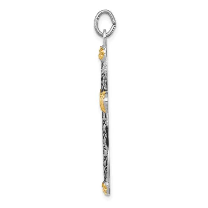 Necklaces TreasureFineJewelers Sterling Silver Goldtone Blk Rhod Criss Cross Design Cross Pendant