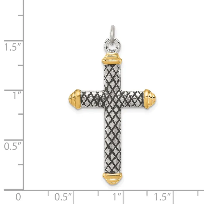 Necklaces TreasureFineJewelers Sterling Silver Goldtone Blk Rhod Criss Cross Design Cross Pendant