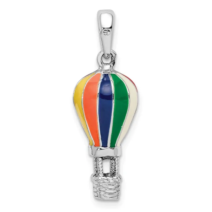 Necklaces TreasureFineJewelers Sterling Silver Polished 3D Enameled Hot Air Balloon Pendant