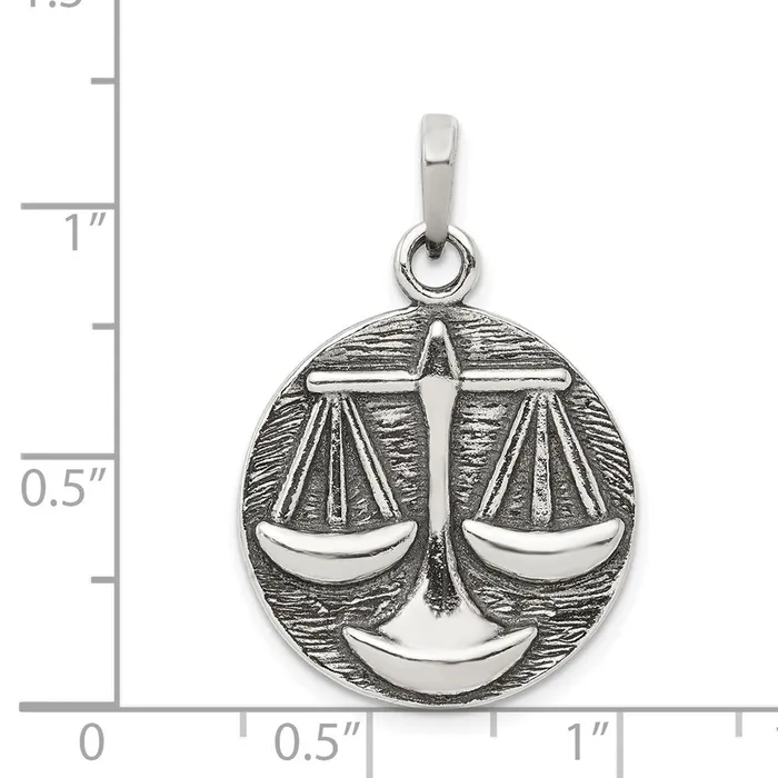 Necklaces TreasureFineJewelers Sterling Silver Polished Antique Finish Libra Horoscope Pendant