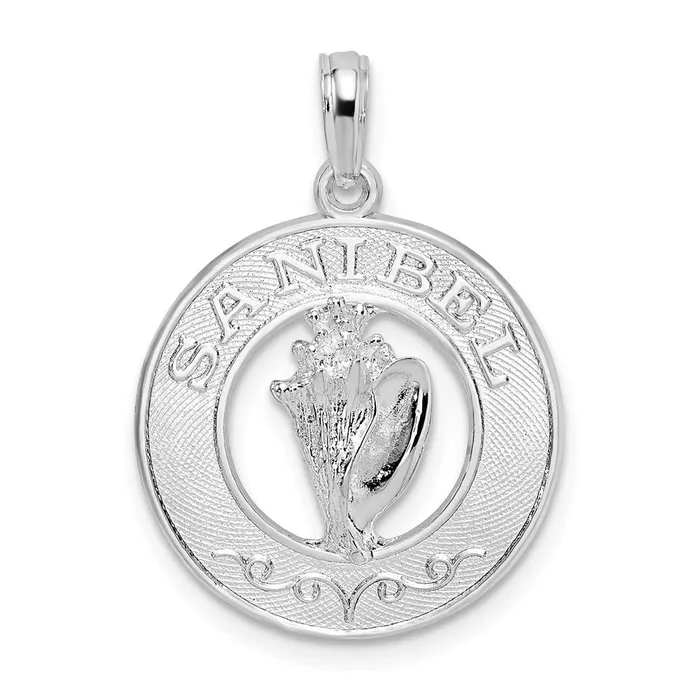 Necklaces TreasureFineJewelers Sterling Silver Polished Sanibel Circle wShell Pendant Necklaces TreasureFineJewelers Sterling Silver Polished Sanibel Circle wShell Pendant