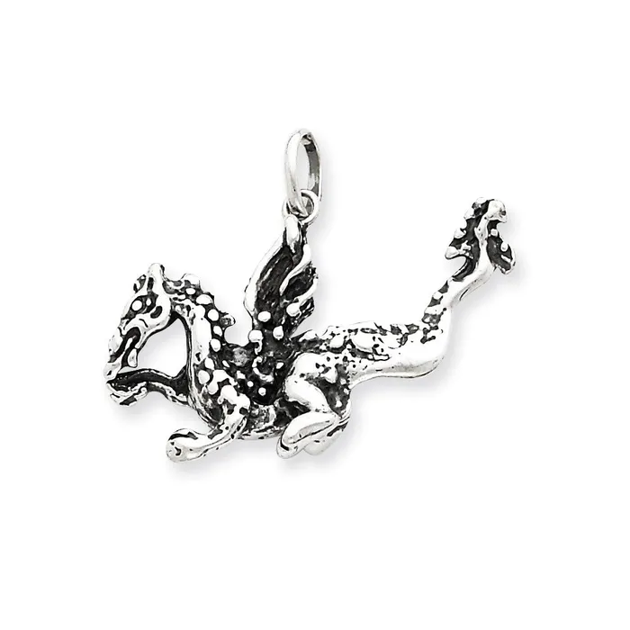 Sterling Silver Antiqued Dragon Pendant TreasureFineJewelers Necklaces