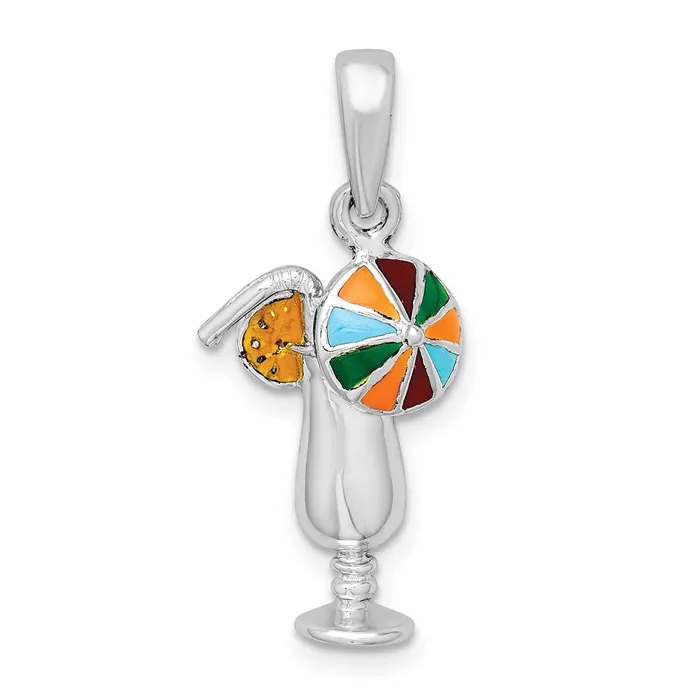 Sterling Silver Polished Enameled Tropical Drink Pendant TreasureFineJewelers Necklaces Sterling Silver Polished Enameled Tropical Drink Pendant TreasureFineJewelers Necklaces