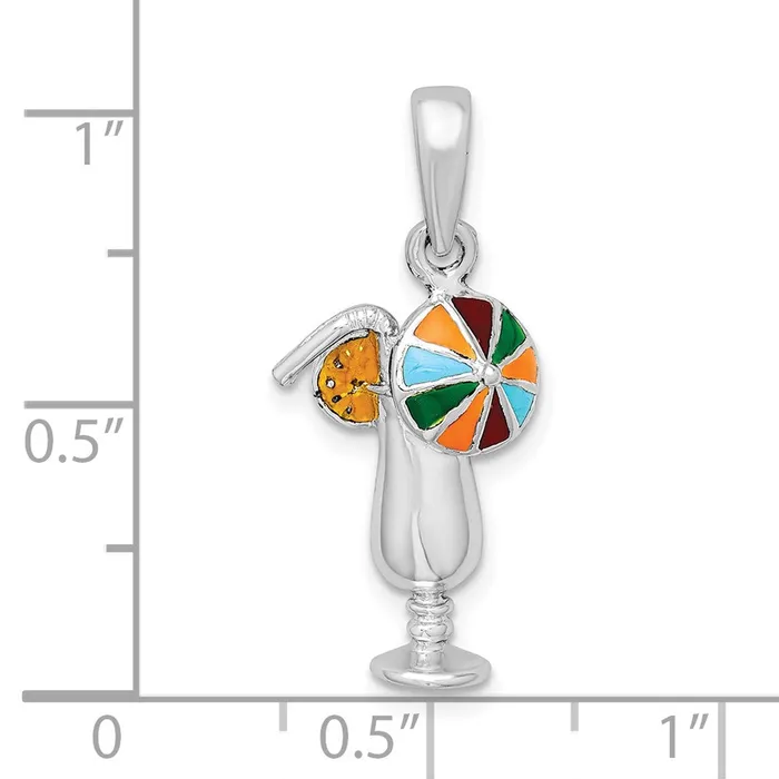 Sterling Silver Polished Enameled Tropical Drink Pendant TreasureFineJewelers Necklaces