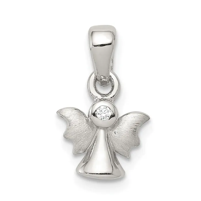 Sterling Silver Polished Satin CZ Angel Pendant TreasureFineJewelers Necklaces Sterling Silver Polished Satin CZ Angel Pendant TreasureFineJewelers Necklaces