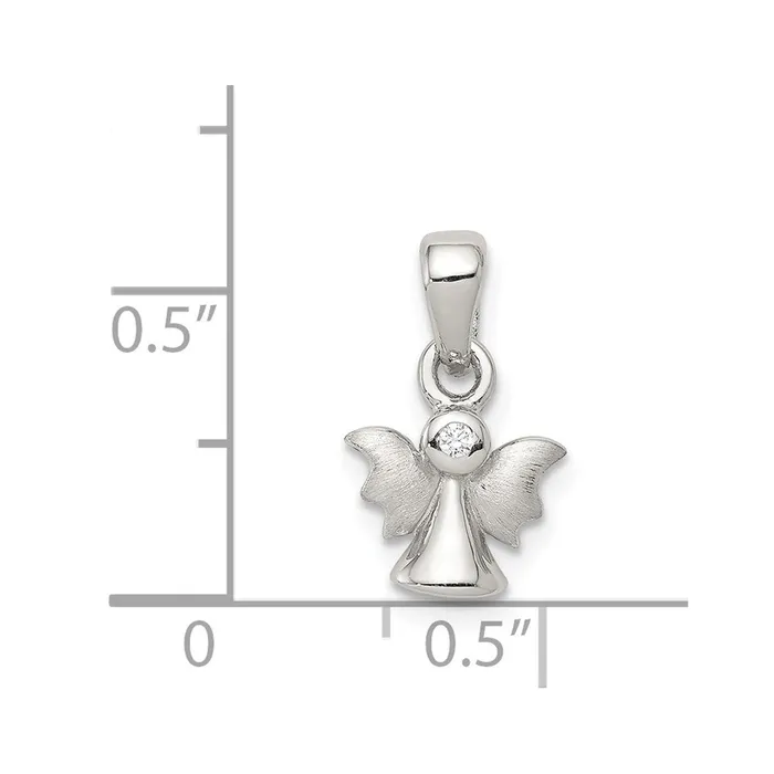 Sterling Silver Polished Satin CZ Angel Pendant TreasureFineJewelers Necklaces