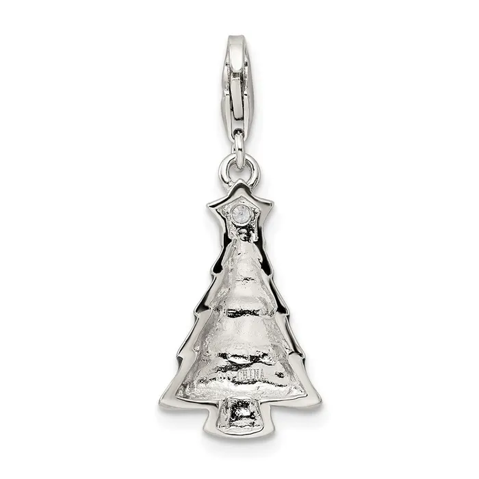 Sterling Silver RHplated CZ Enameled Christmas Tree Charm TreasureFineJewelers Necklaces