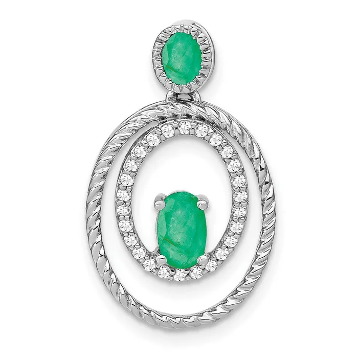 TreasureFineJewelers Necklaces 14k White Gold Emerald and Diamond Oval Pendant
