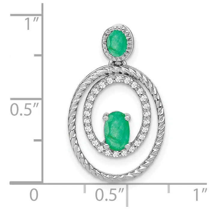 TreasureFineJewelers Necklaces 14k White Gold Emerald and Diamond Oval Pendant