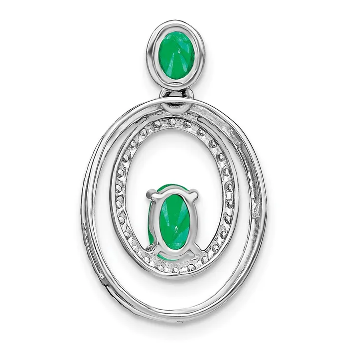 TreasureFineJewelers Necklaces 14k White Gold Emerald and Diamond Oval Pendant