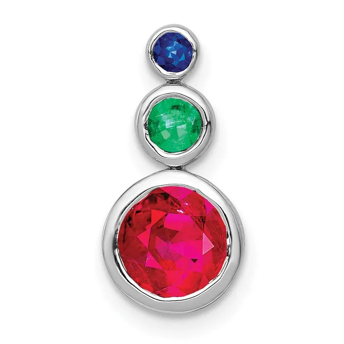 TreasureFineJewelers Necklaces 14k White Gold Ruby Emerald and Sapphire Chain Slide