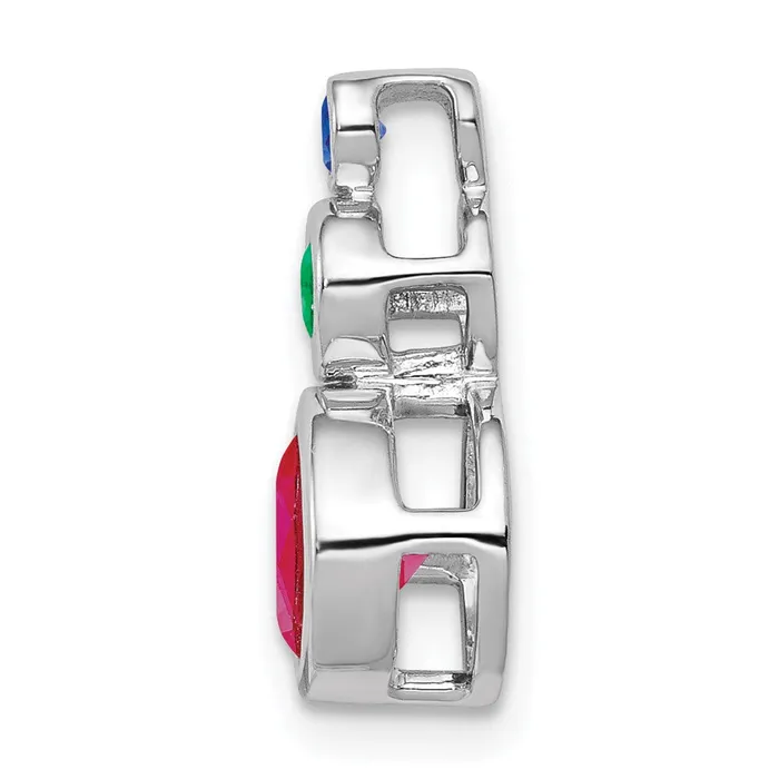 TreasureFineJewelers Necklaces 14k White Gold Ruby Emerald and Sapphire Chain Slide