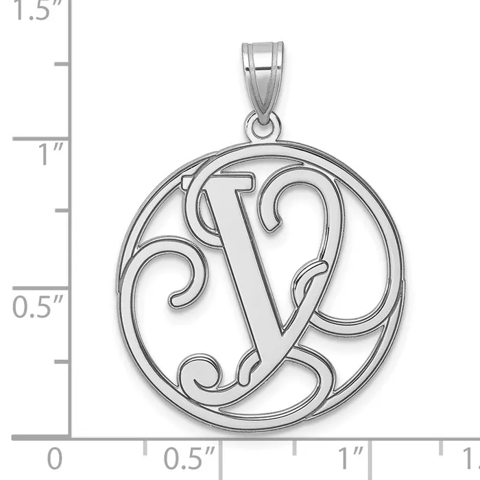 TreasureFineJewelers Necklaces Large Sterling Silver Rhodiumplated Fancy Script Letter Y Initial Pendant