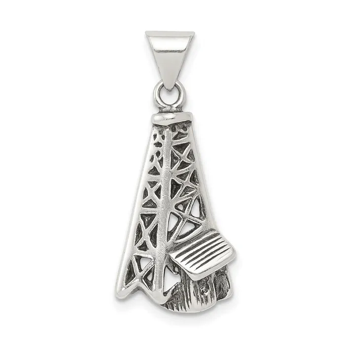 TreasureFineJewelers Necklaces Sterling Silver Antiqued Oil Derrick Pendant TreasureFineJewelers Necklaces Sterling Silver Antiqued Oil Derrick Pendant
