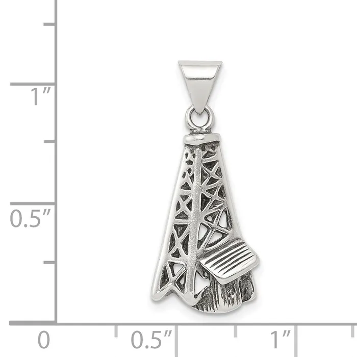 TreasureFineJewelers Necklaces Sterling Silver Antiqued Oil Derrick Pendant