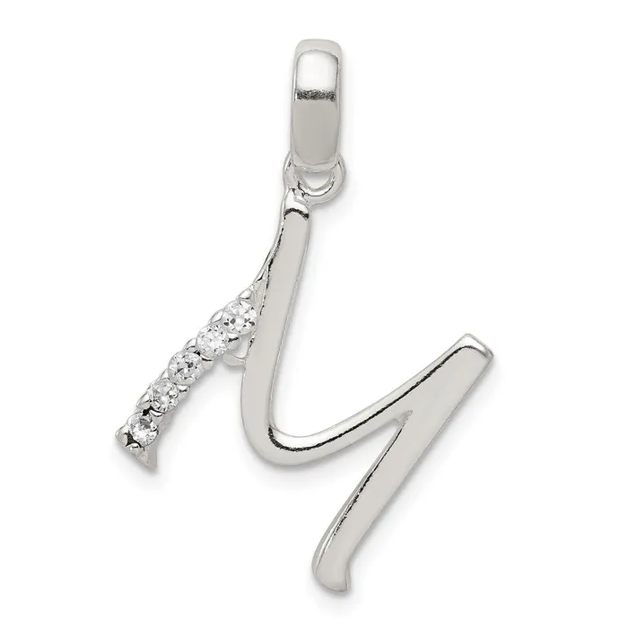 TreasureFineJewelers Necklaces Sterling Silver CZ Letter M Initial Pendant TreasureFineJewelers Necklaces Sterling Silver CZ Letter M Initial Pendant