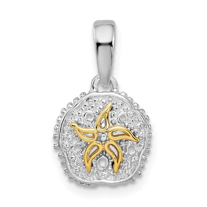 TreasureFineJewelers Necklaces Sterling Silver Polished Sand Dollar w14k Starfish Pendant TreasureFineJewelers Necklaces Sterling Silver Polished Sand Dollar w14k Starfish Pendant