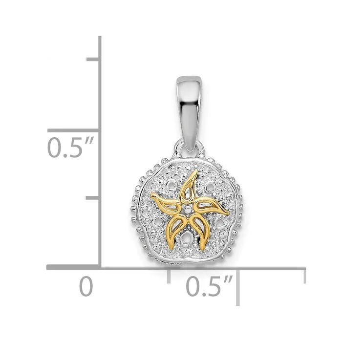 TreasureFineJewelers Necklaces Sterling Silver Polished Sand Dollar w14k Starfish Pendant