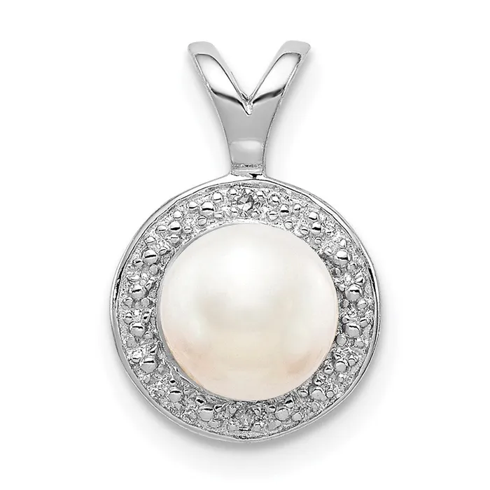 TreasureFineJewelers Necklaces Sterling Silver Rhodiumplated Diam FW Cultured Pearl Pendant TreasureFineJewelers Necklaces Sterling Silver Rhodiumplated Diam FW Cultured Pearl Pendant