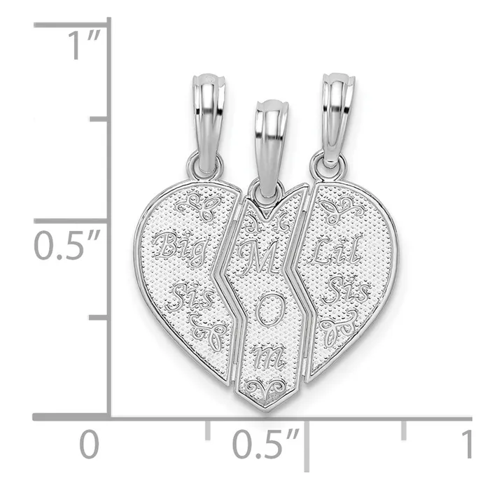 TreasureFineJewelers Necklaces Sterling Silver Textured Big SisMomLil Sis Break Apart Pendant