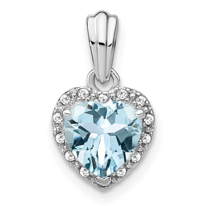 TreasureFineJewelers Sterling Silver Aquamarine and Diamond Pendant Necklaces TreasureFineJewelers Sterling Silver Aquamarine and Diamond Pendant Necklaces