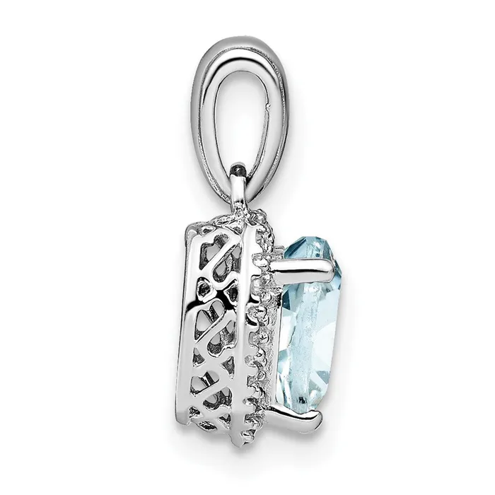 TreasureFineJewelers Sterling Silver Aquamarine and Diamond Pendant Necklaces