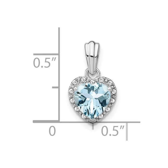 TreasureFineJewelers Sterling Silver Aquamarine and Diamond Pendant Necklaces