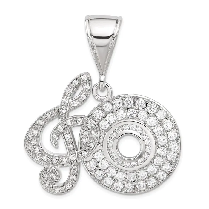TreasureFineJewelers Sterling Silver CZ Musical Note and CD Pendant Necklaces TreasureFineJewelers Sterling Silver CZ Musical Note and CD Pendant Necklaces