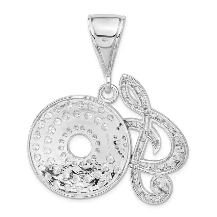 TreasureFineJewelers Sterling Silver CZ Musical Note and CD Pendant Necklaces